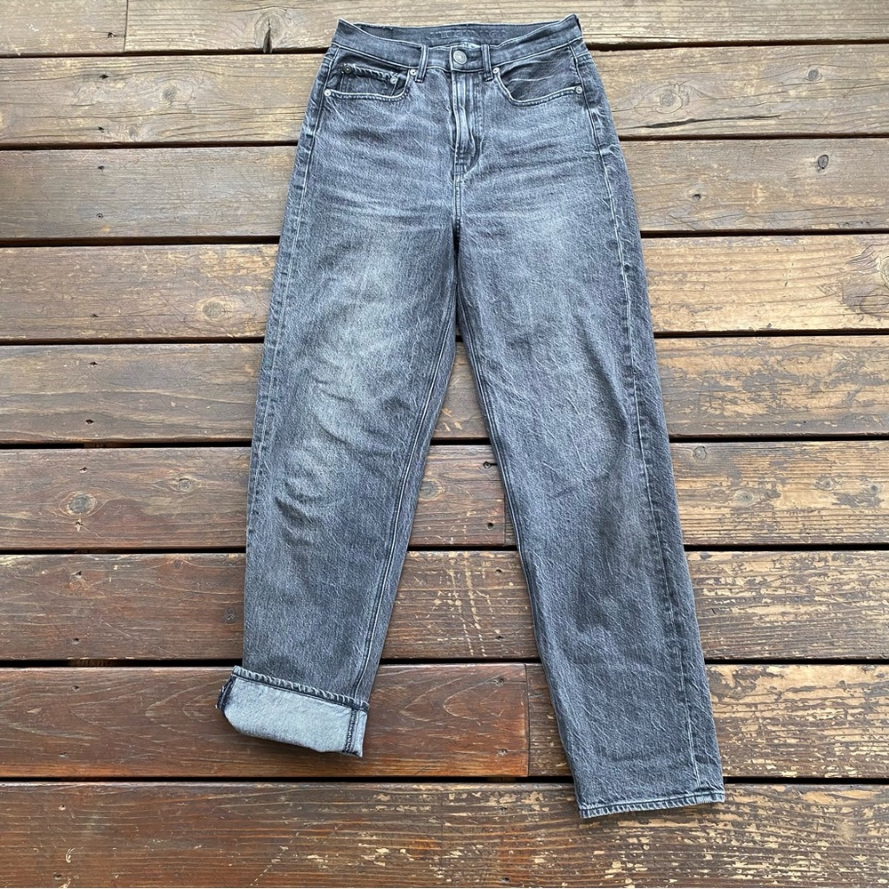 American eagle washed black baggy jean high waisted relaxed fit jeans